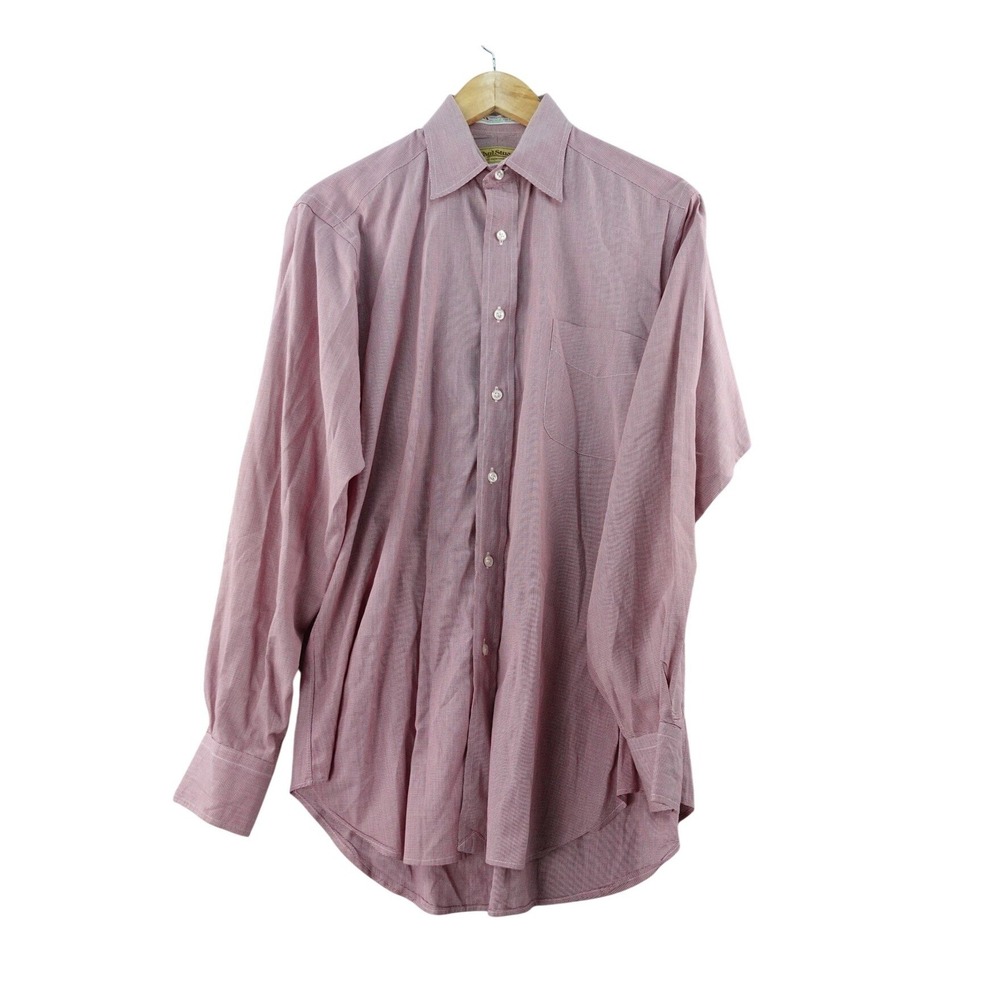 USA Made Paul Stuart 15x34 Woven In Italy Mens Red Long Sleeve Button Down Shirt